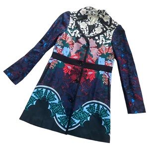 Anthropologie Elevenses Florilege Trench Coat Floral Print Patchwork Sz 10
